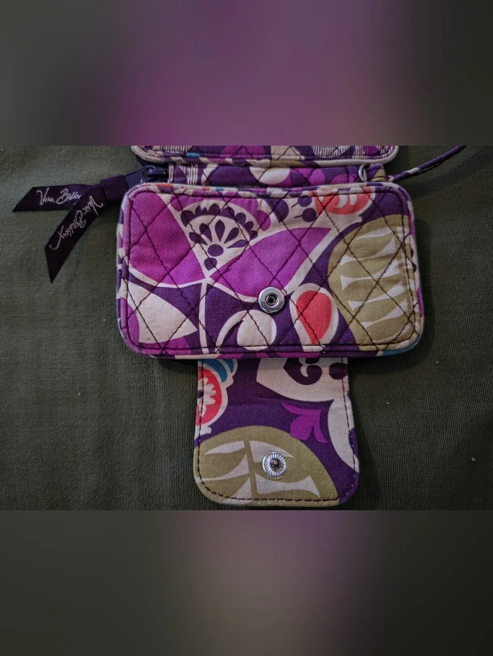 Vera Bradley Purple Floral Quilted Wristlet Wallet with Strap